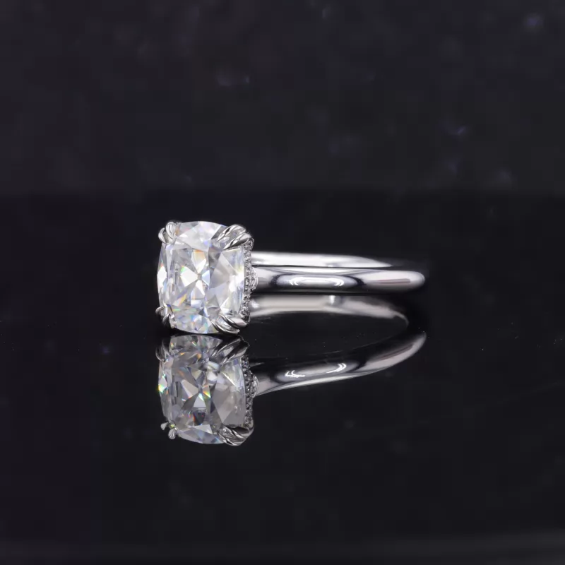 7×8mm Cushion Cut Moissanite PT950 Solitaire Engagement Ring