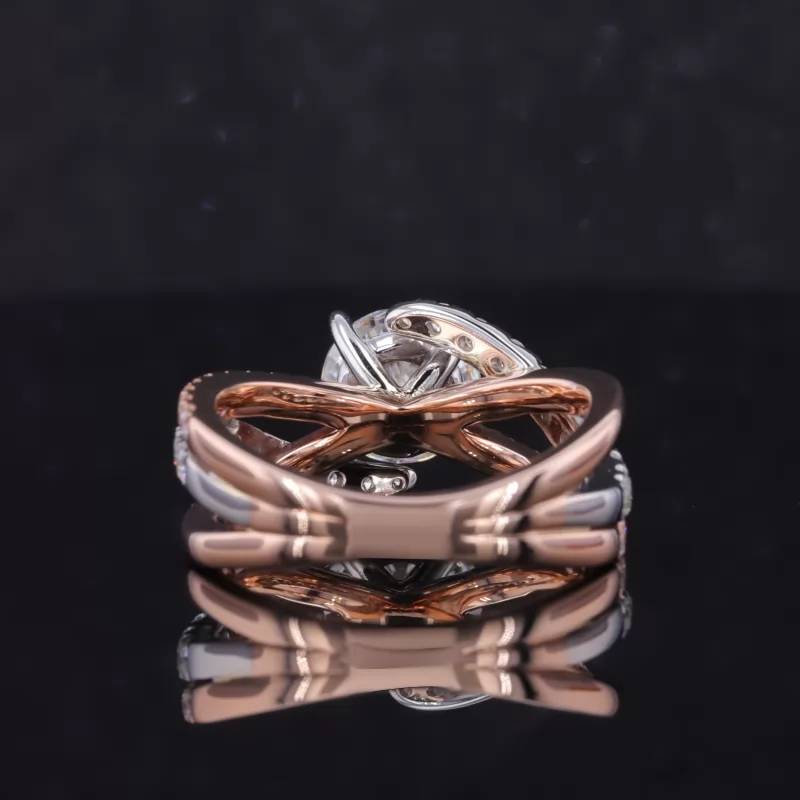 8mm Round Brilliant Cut Moissanite With Winding Band 10K Rose Gold Pave Engagement Ring