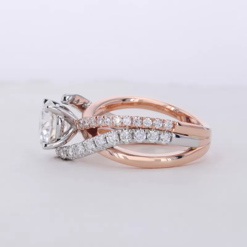 8mm Round Brilliant Cut Moissanite With Winding Band 10K Rose Gold Pave Engagement Ring