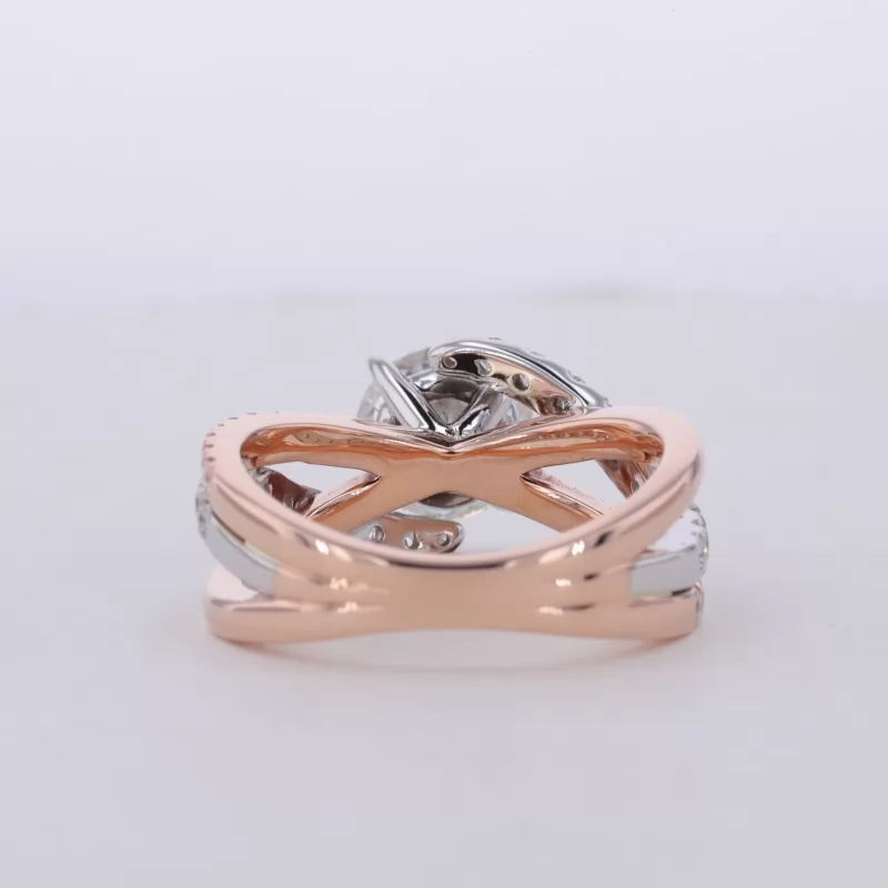 8mm Round Brilliant Cut Moissanite With Winding Band 10K Rose Gold Pave Engagement Ring