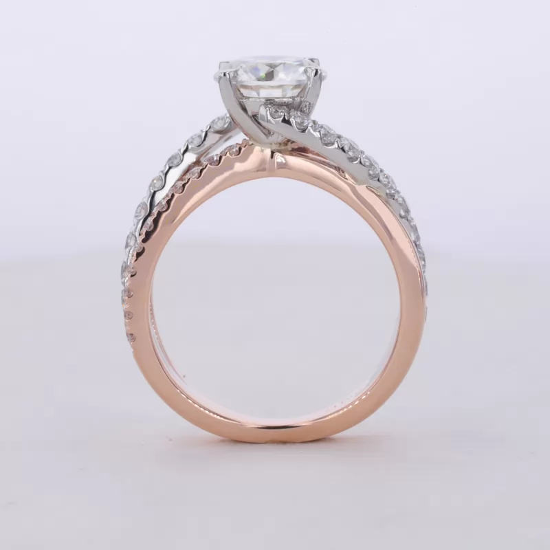 8mm Round Brilliant Cut Moissanite With Winding Band 10K Rose Gold Pave Engagement Ring