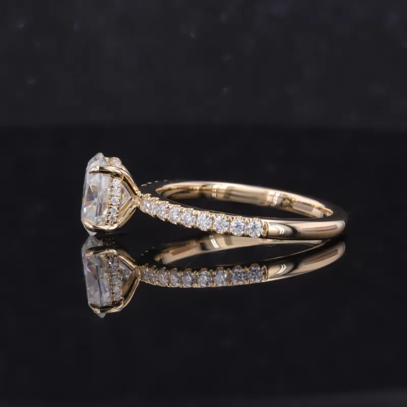 6×8mm Oval Cut Moissanite 9K Yellow Gold Pave Engagement Ring