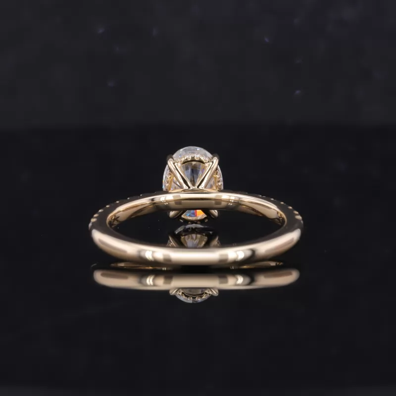 6×8mm Oval Cut Moissanite 9K Yellow Gold Pave Engagement Ring
