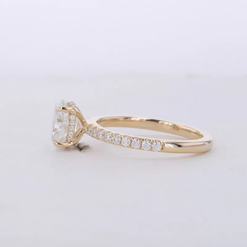 6×8mm Oval Cut Moissanite 9K Yellow Gold Pave Engagement Ring