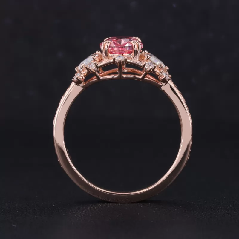 7×9mm Oval Cut Lab Grown Sukura Pink Sapphire 14K Rose Gold Three Stone Engagement Ring