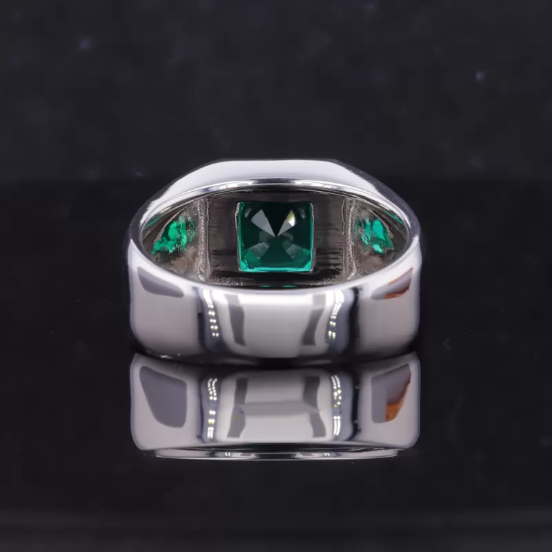 8×8mm Asscher Cut Lab Grown Emerald S925 Sterling Silver Pave Engagement Men Ring