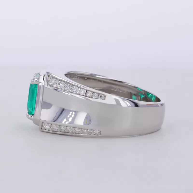 8×8mm Asscher Cut Lab Grown Emerald S925 Sterling Silver Pave Engagement Men Ring