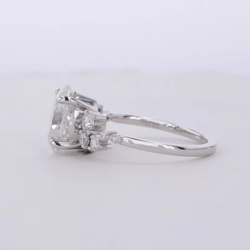 8×10.5mm Oval Cut Moissanite With Side Moissanite 10K White Gold Engagement Ring