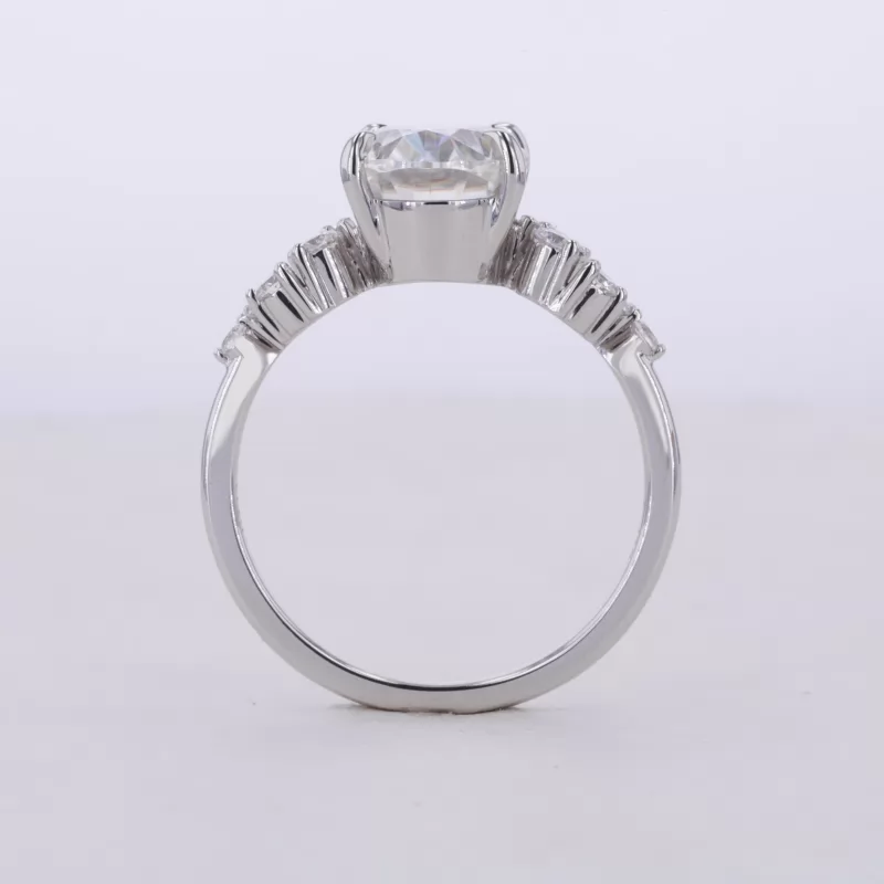 8×10.5mm Oval Cut Moissanite With Side Moissanite 10K White Gold Engagement Ring