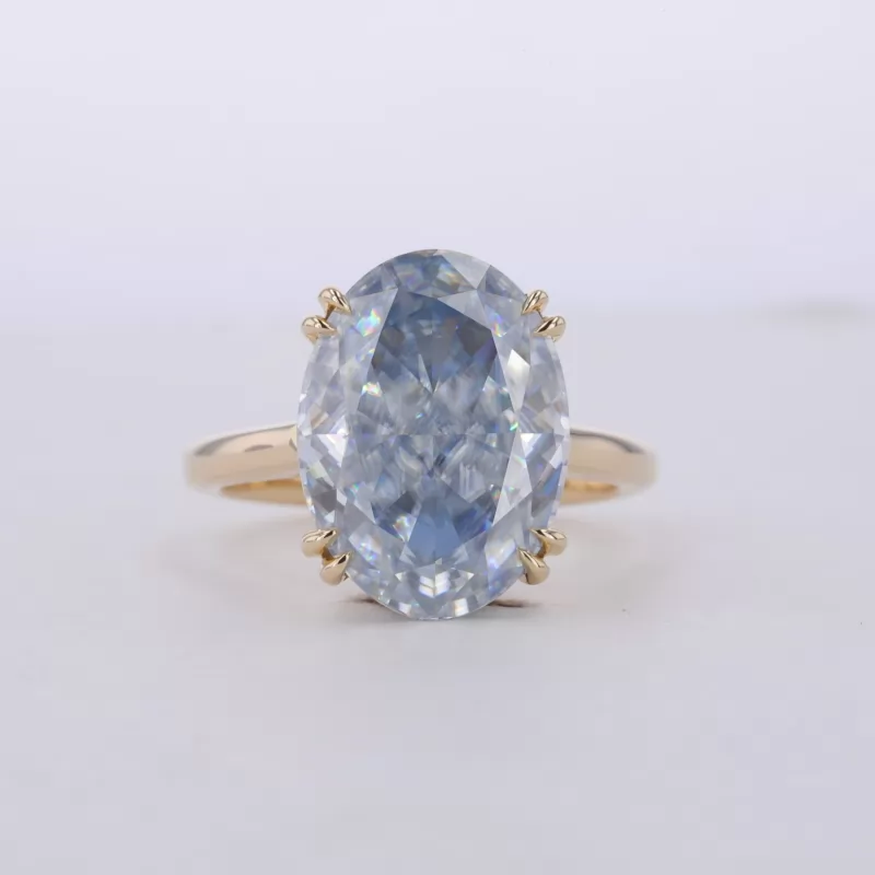 11×15mm Oval Cut Blue Moissanite 14K Yellow Gold Solitaire Engagement Ring