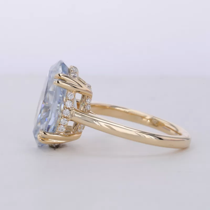 11×15mm Oval Cut Blue Moissanite 14K Yellow Gold Solitaire Engagement Ring