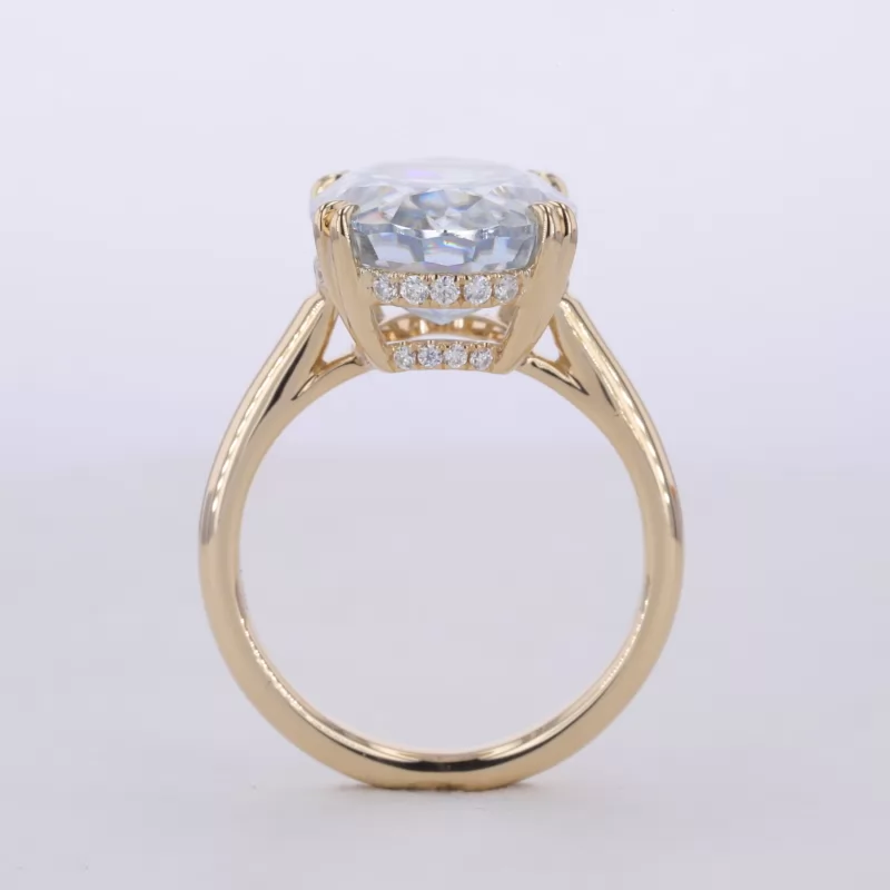 11×15mm Oval Cut Blue Moissanite 14K Yellow Gold Solitaire Engagement Ring