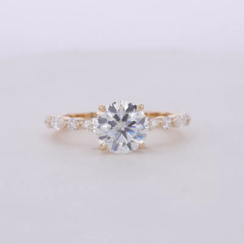 7.5mm Round Brilliant Cut Moissanite 14K Yellow Gold Pave Engagement Ring