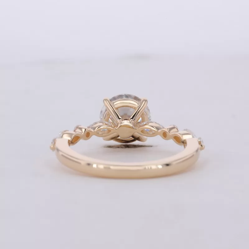 7.5mm Round Brilliant Cut Moissanite 14K Yellow Gold Pave Engagement Ring