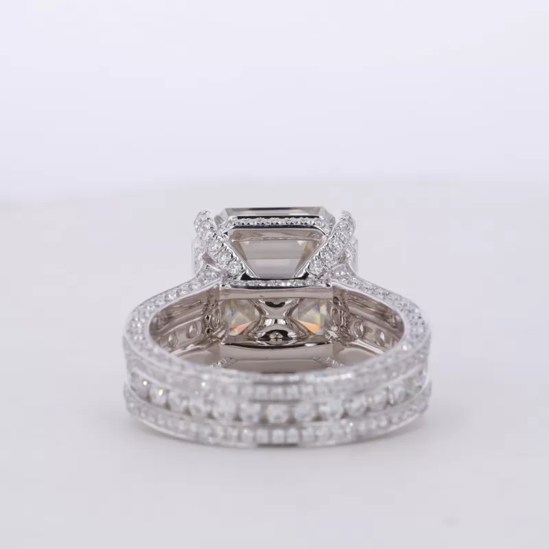 12×12mm Asscher Cut Moissanite 14K White Gold Pave Engagement Ring