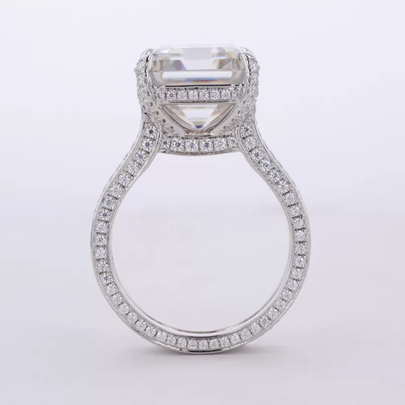 12×12mm Asscher Cut Moissanite 14K White Gold Pave Engagement Ring