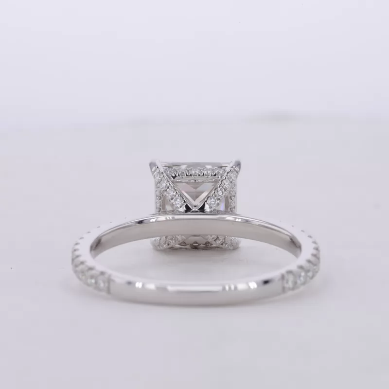 8×8mm Princess Cut Moissanite 14K White Gold Pave Engagement Ring