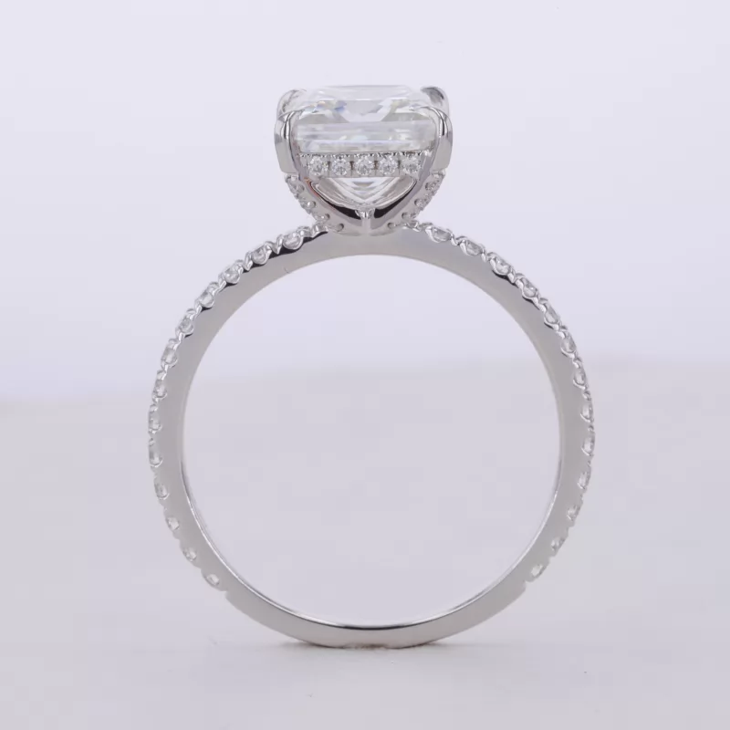 8×8mm Princess Cut Moissanite 14K White Gold Pave Engagement Ring