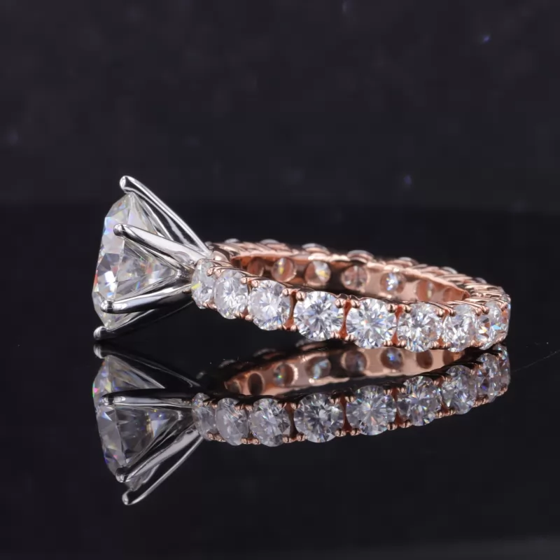 10mm Round Brilliant Cut Moissanite 10K Rose Gold With Big Side Stones Pave Engagement Ring