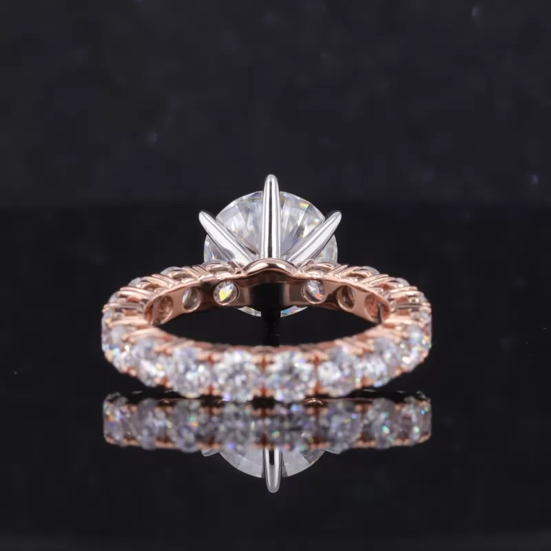 10mm Round Brilliant Cut Moissanite 10K Rose Gold With Big Side Stones Pave Engagement Ring