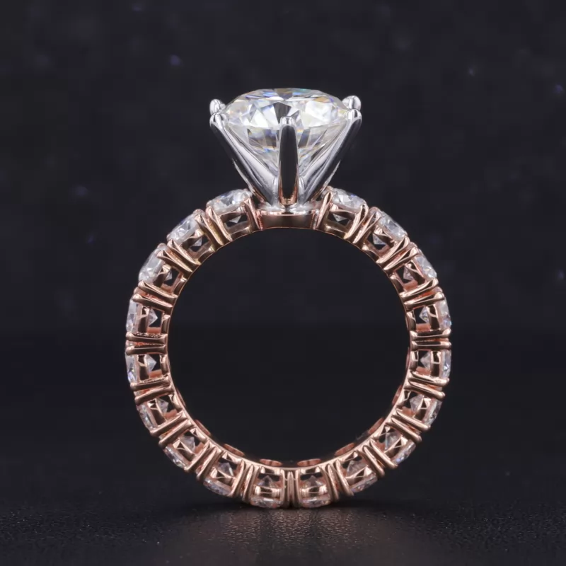 10mm Round Brilliant Cut Moissanite 10K Rose Gold With Big Side Stones Pave Engagement Ring