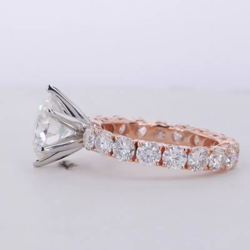 10mm Round Brilliant Cut Moissanite 10K Rose Gold With Big Side Stones Pave Engagement Ring