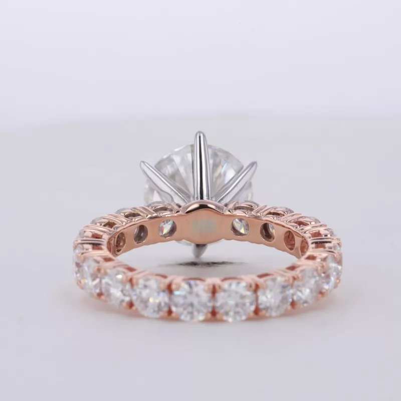 10mm Round Brilliant Cut Moissanite 10K Rose Gold With Big Side Stones Pave Engagement Ring