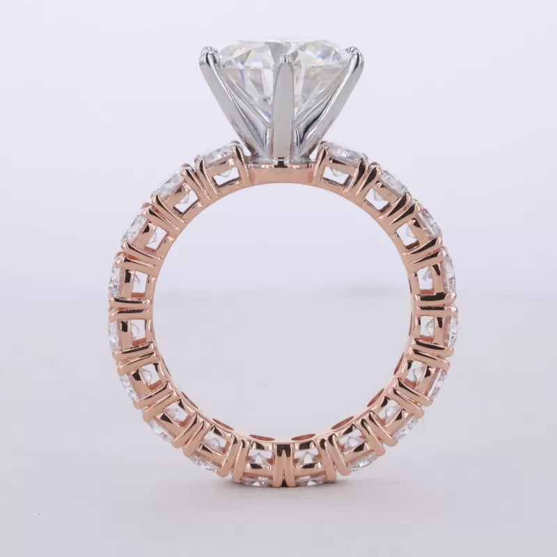 10mm Round Brilliant Cut Moissanite 10K Rose Gold With Big Side Stones Pave Engagement Ring