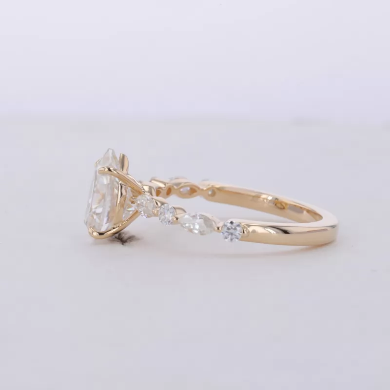 6×9mm Pear Cut Moissanite 14K Yellow Gold Pave Engagement Ring