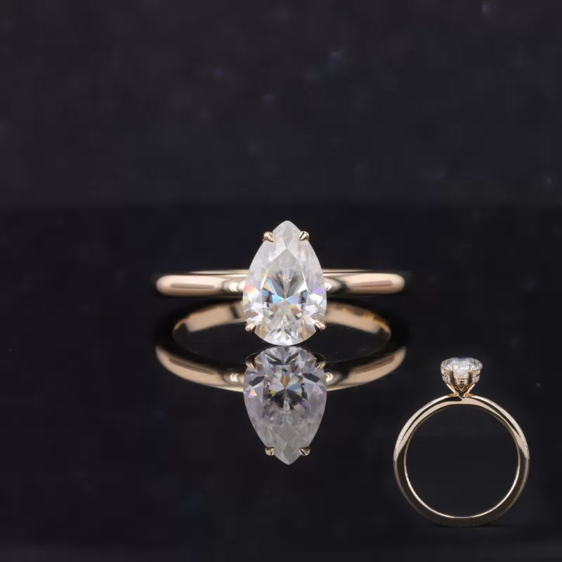 6×9mm Pear Cut Moissanite 14K Gold Solitaire Engagement Ring