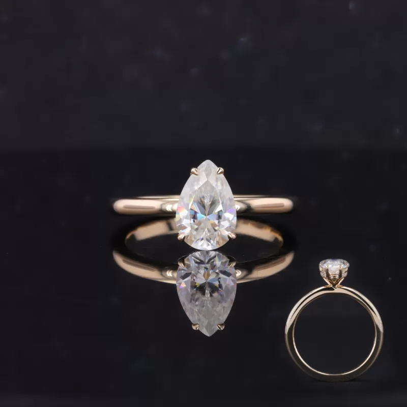 6×9mm Pear Cut Moissanite 14K Yellow Gold Solitaire Engagement Ring