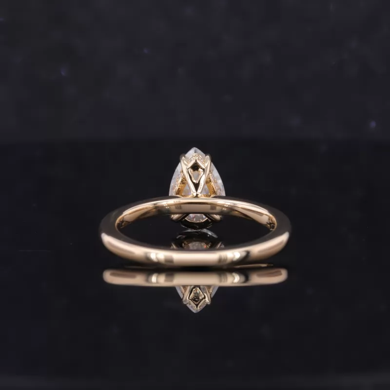6×9mm Pear Cut Moissanite 14K Yellow Gold Solitaire Engagement Ring