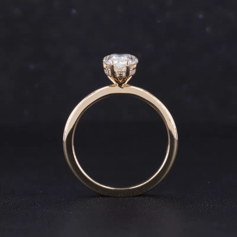 6×9mm Pear Cut Moissanite 14K Yellow Gold Solitaire Engagement Ring