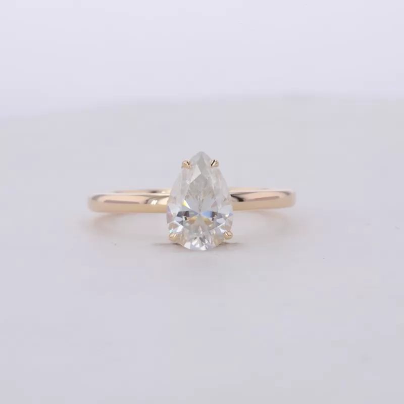 6×9mm Pear Cut Moissanite 14K Yellow Gold Solitaire Engagement Ring