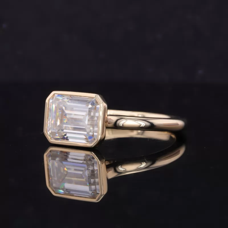 7.5×10mm Octagon Emerald Cut Moissanite Bezel Set 10K Yellow Gold Solitaire Engagement Ring