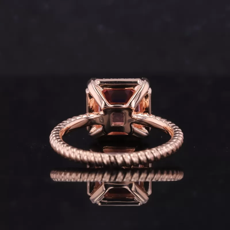 8×8mm Asscher Cut Lab Grown Padparadscha Pink Sapphire 14K Rose Gold Halo Engagement Ring