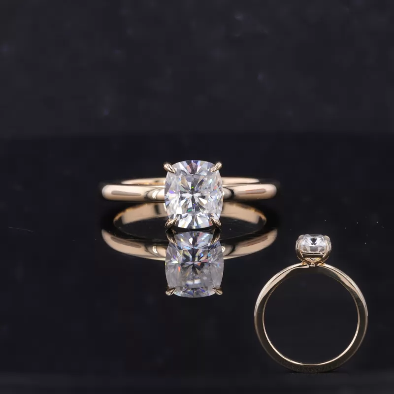 6×7mm Cushion Cut Moissanite 14K Yellow Gold Solitaire Engagement Ring