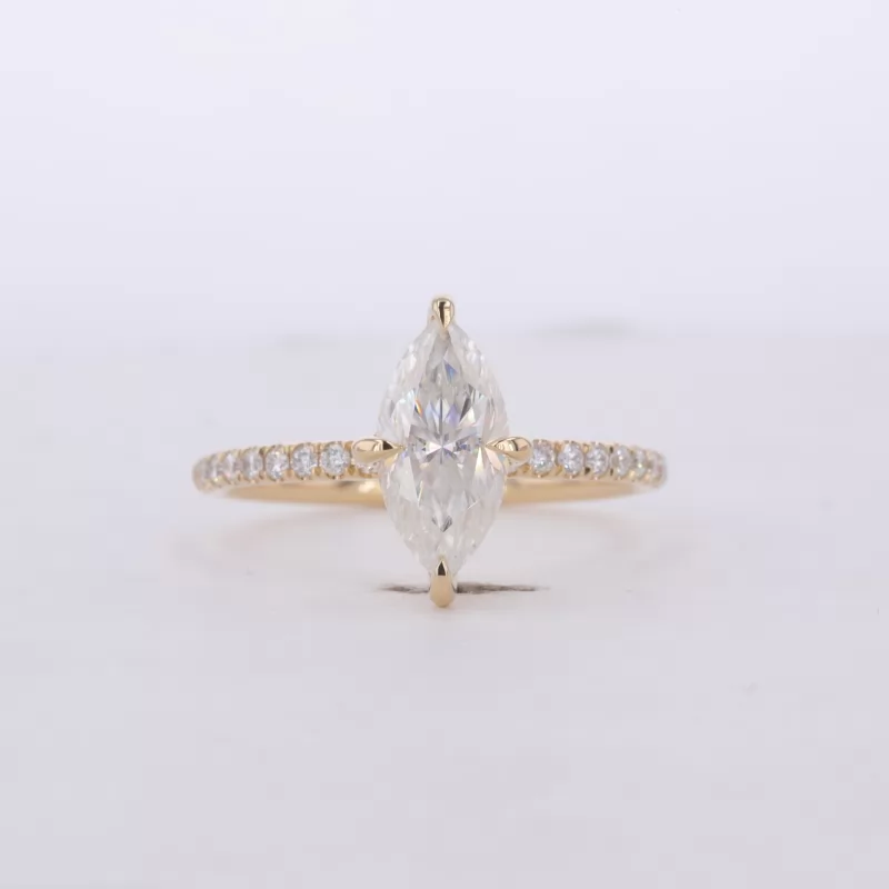 6×12mm Marquise Cut Moissanite 14K Yellow Gold Pave Engagement Ring