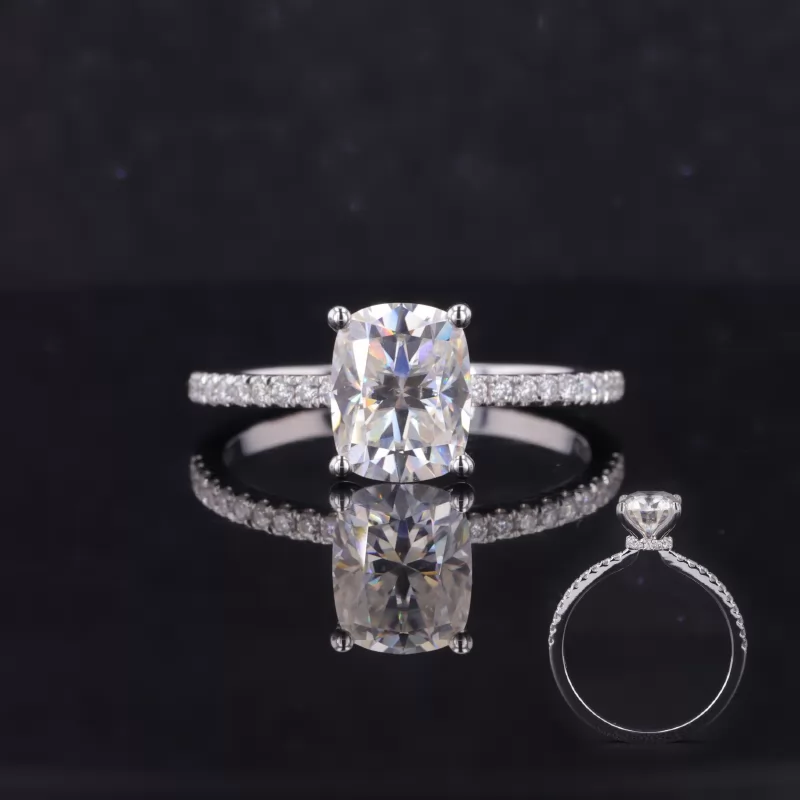 7×9mm Cushion Cut Moissanite 14K White Gold Pave Engagement Ring