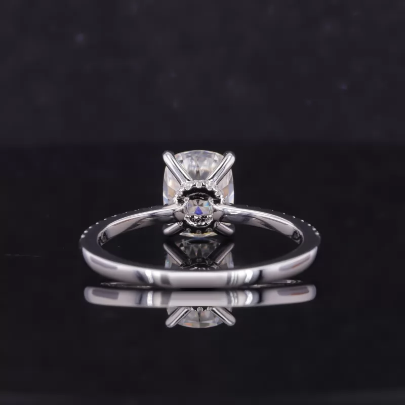 7×9mm Cushion Cut Moissanite 14K White Gold Pave Engagement Ring