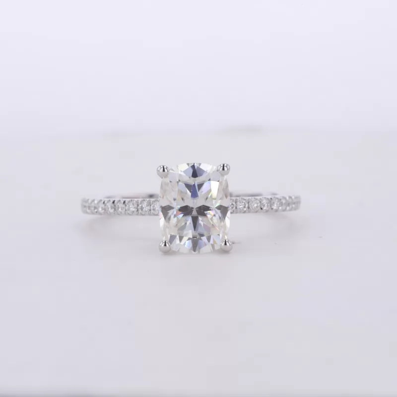 7×9mm Cushion Cut Moissanite 14K White Gold Pave Engagement Ring