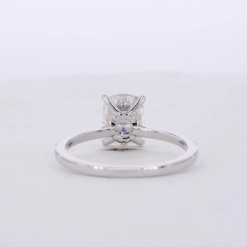 7×9mm Cushion Cut Moissanite 14K White Gold Pave Engagement Ring