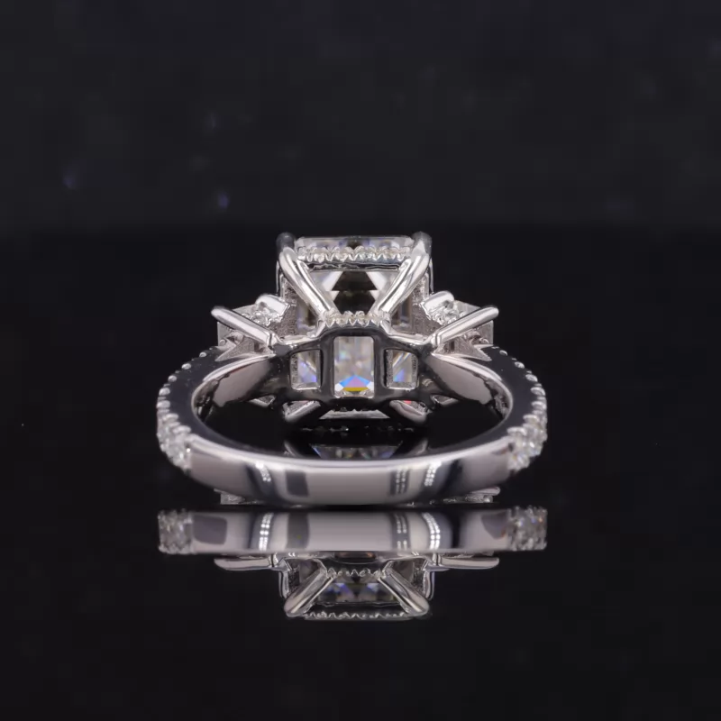8×10mm Octagon Emerald Cut Moissanite S925 Sterling Silver Three Stone Engagement Ring