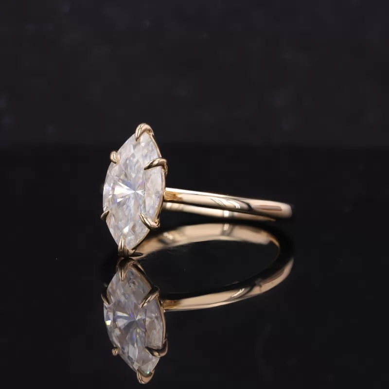 6×12mm Marquise Cut Moissanite 14K Yellow Gold Solitaire Engagement Ring