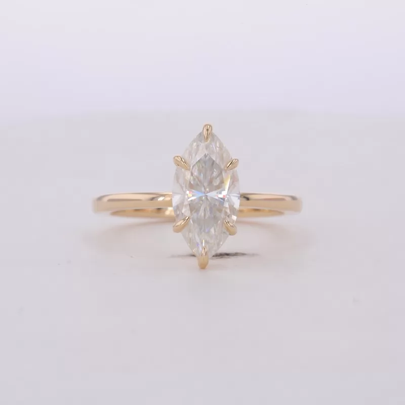 6×12mm Marquise Cut Moissanite 14K Yellow Gold Solitaire Engagement Ring