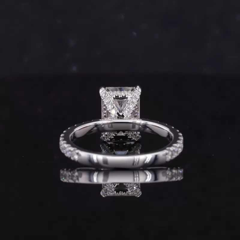 6×8.5mm Radiant Cut Moissanite 18K White Gold Pave Engagement Ring