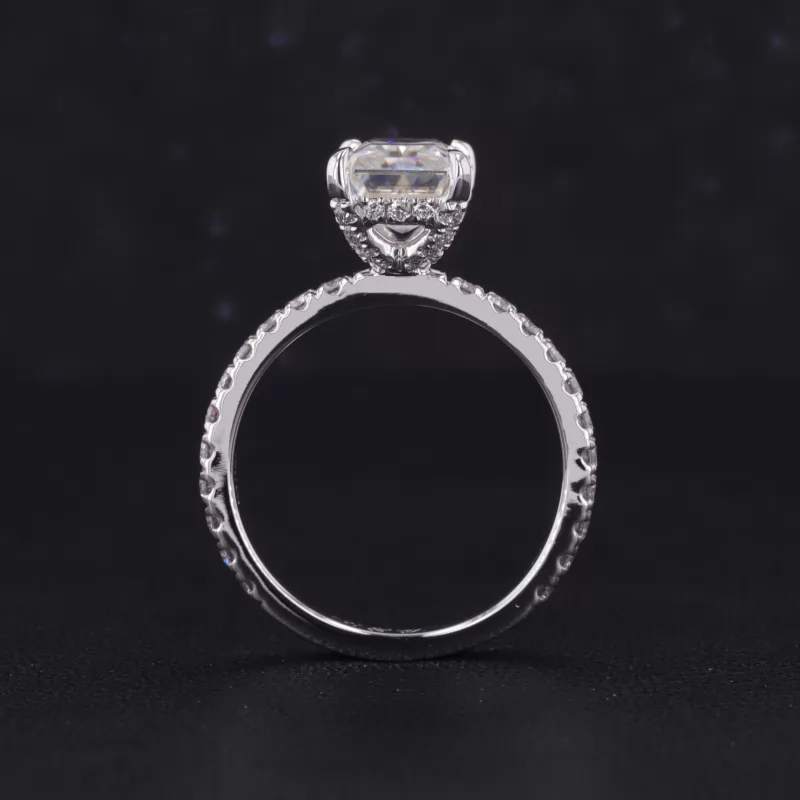 6×8.5mm Radiant Cut Moissanite 18K White Gold Pave Engagement Ring