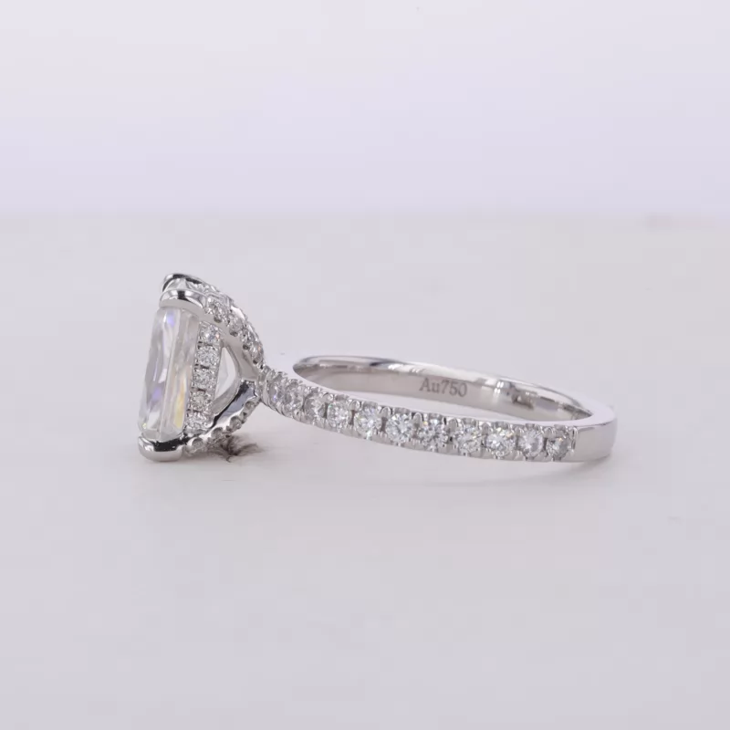 6×8.5mm Radiant Cut Moissanite 18K White Gold Pave Engagement Ring