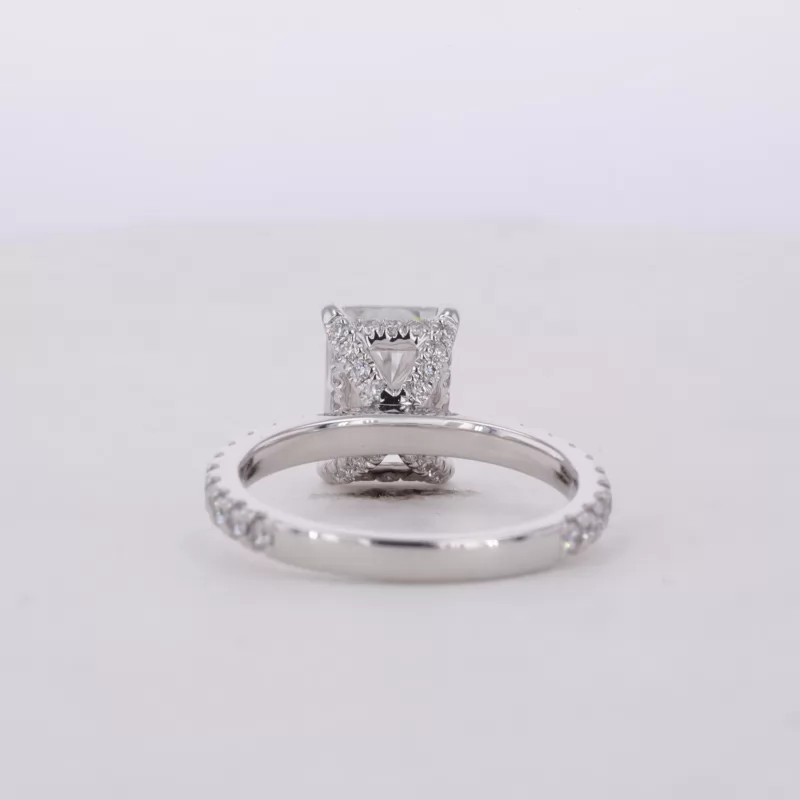 6×8.5mm Radiant Cut Moissanite 18K White Gold Pave Engagement Ring