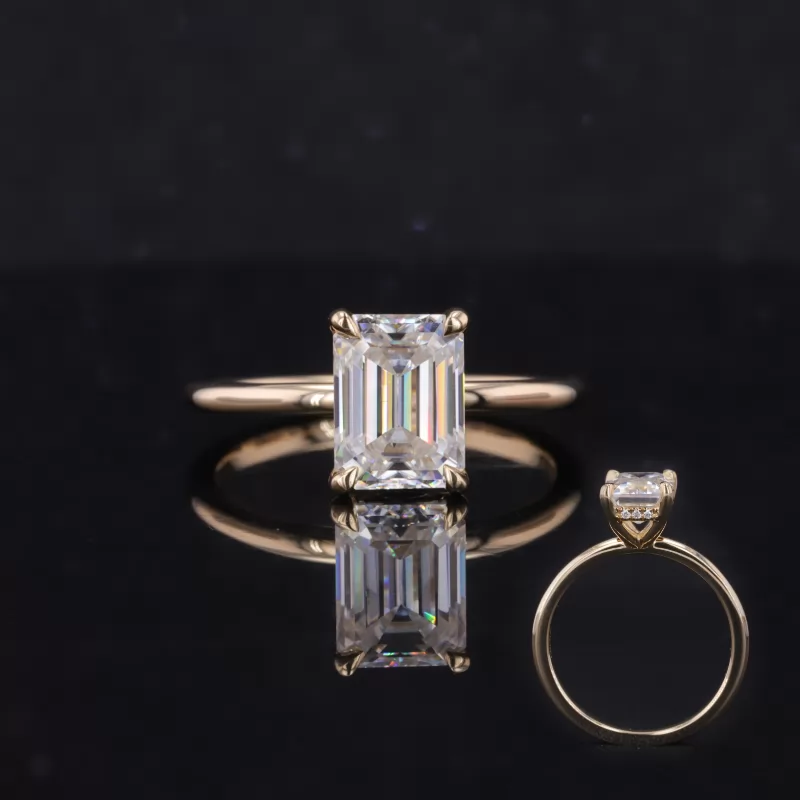 6×8mm Octagon Emerald Cut Moissanite 14K Yellow Gold Solitaire Engagement Ring